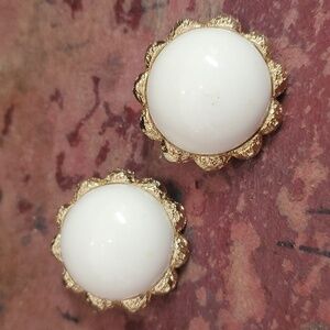 Vintage Monet Gold and Ivory Enamel Earrings